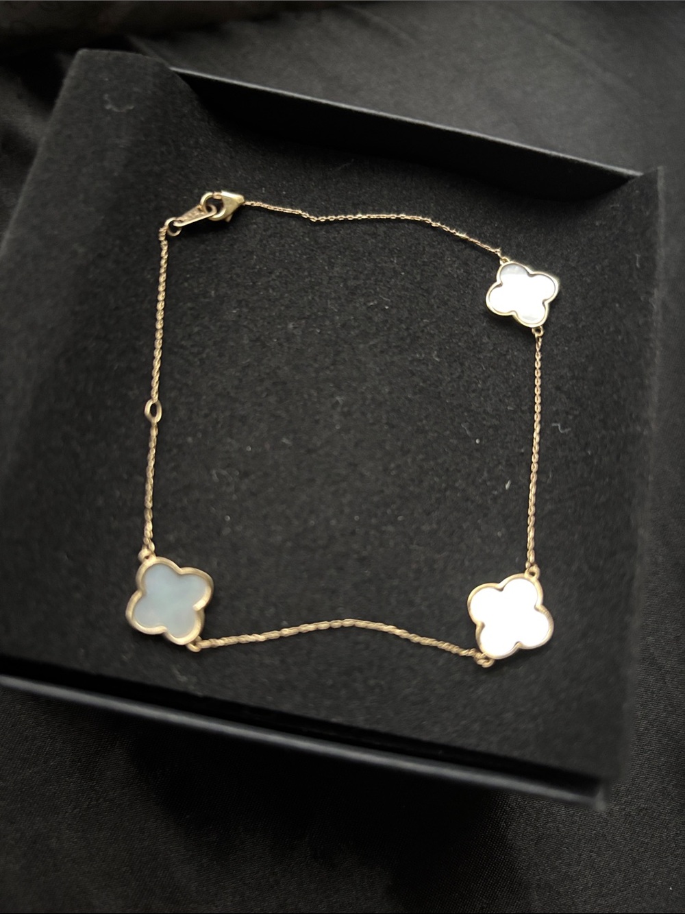 14k Gold Clover-Link Bracelet with White Mother-of-Pearl Accents